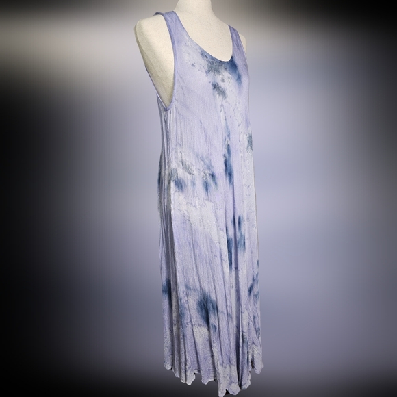 Summer Maxi Dress Blue Tie Die Rayon Sleeveless Tank Flowy Dress OS Lg - Picture 4 of 12